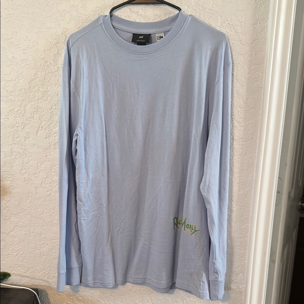 H&M Light Blue Long Sleeve Tee with Green Detail